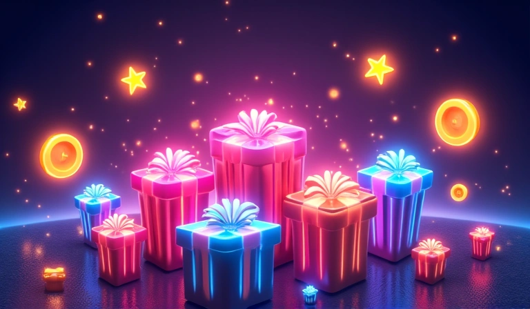Assortment of neon bonus icons