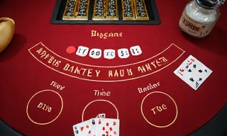 Baccarat table with cards and betting areas