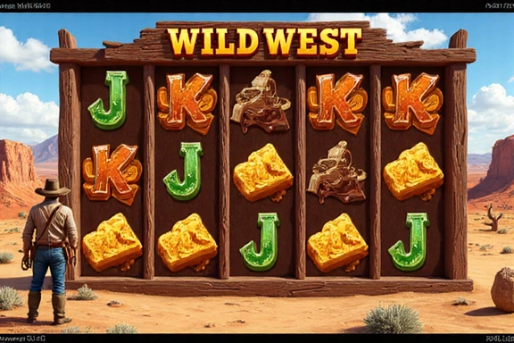 Stylized Wild West-themed slot machine